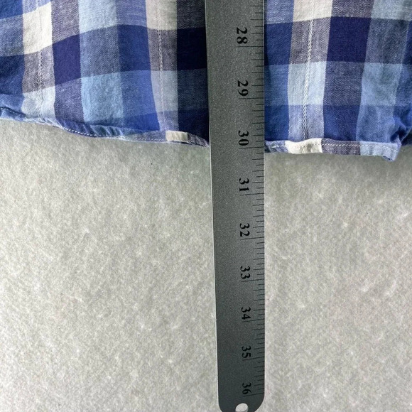 English Laundry Shirt Mens XXL Gingham Button Up Short Sleeve Linen Cotton Blue - Picture 11 of 11